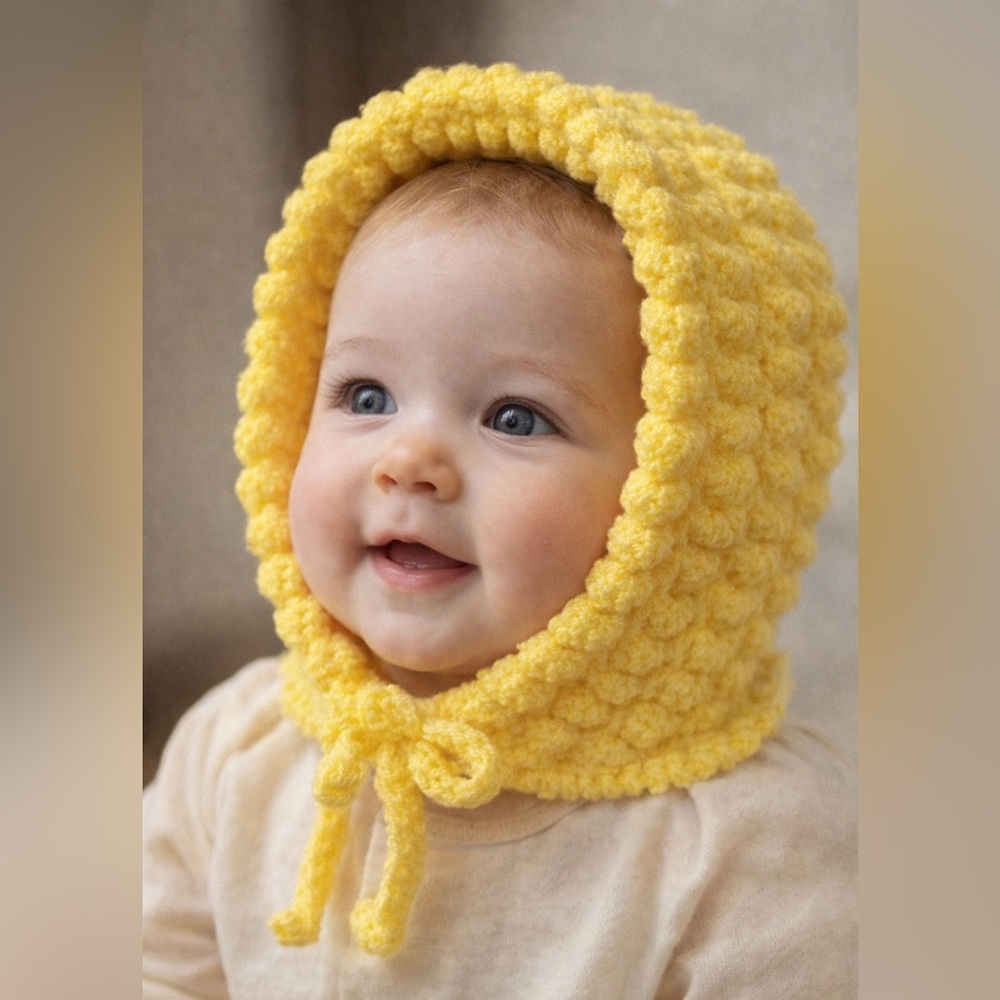 Cozy Yellow Knit Kids Hood Hat